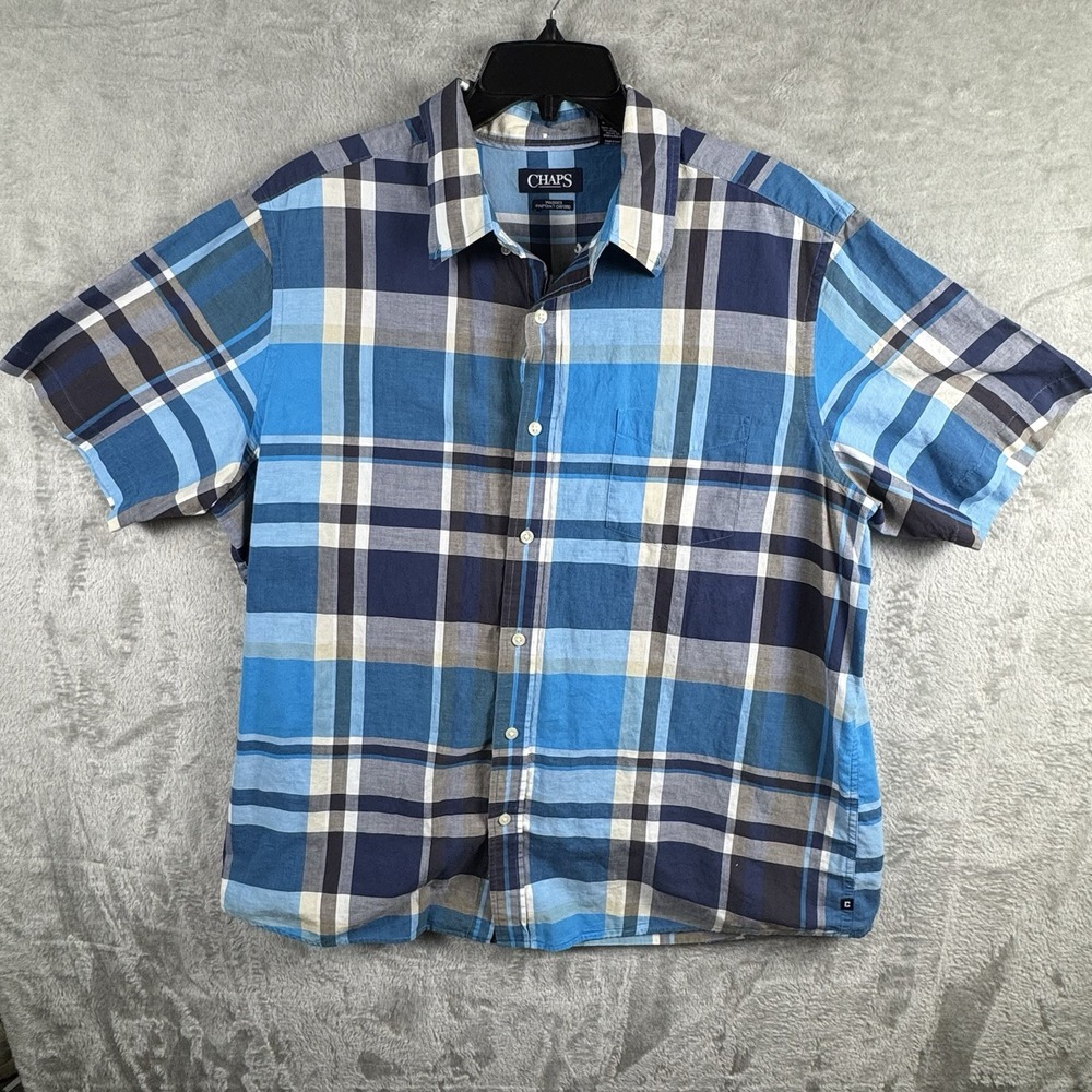 Chaps Men's XL‎ Custom Fit Short Sleeve Plaid Button Front Shirt